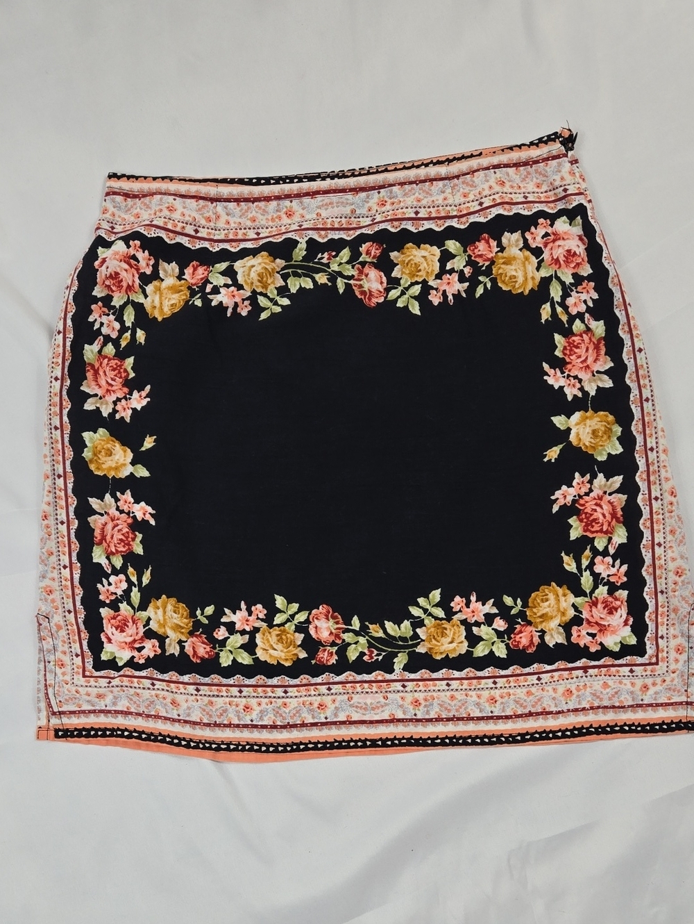 Boston Proper Floral Border Black Mini Skirt Small